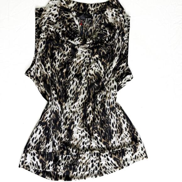 Silky black brown white leopard print blouse - Picture 1 of 7